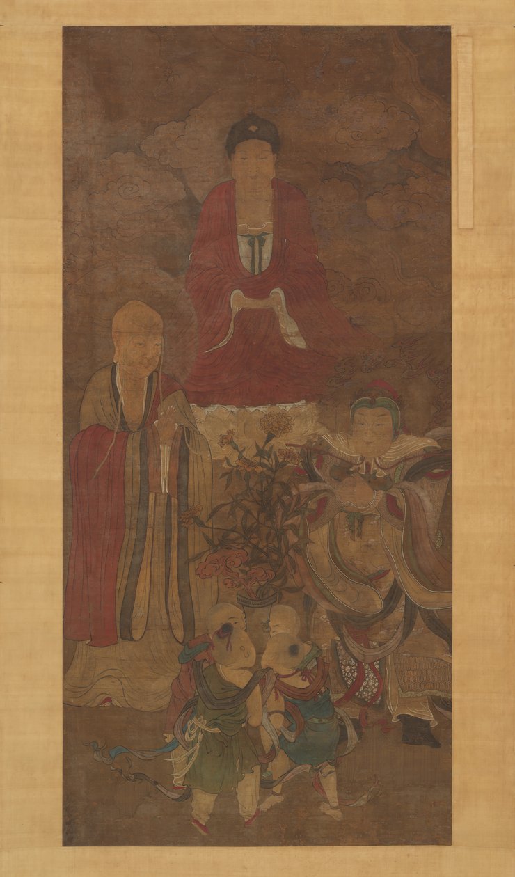 Shakyamuni con luohan, rey celestial y niños, principios del siglo XVII de Unbekannt