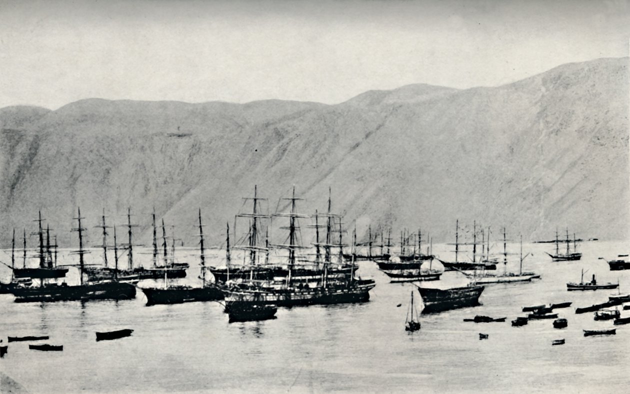 Barco esperando cargamentos de nitrato en Iquique, 1911 de Unbekannt
