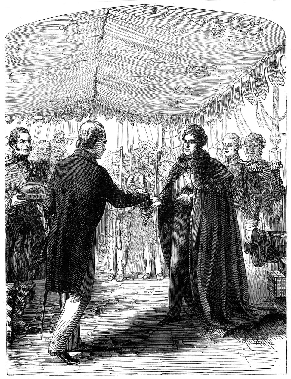 Sir Walter Scott presentando la Cruz de San Andrés al Rey Jorge IV, 1822 de Unbekannt