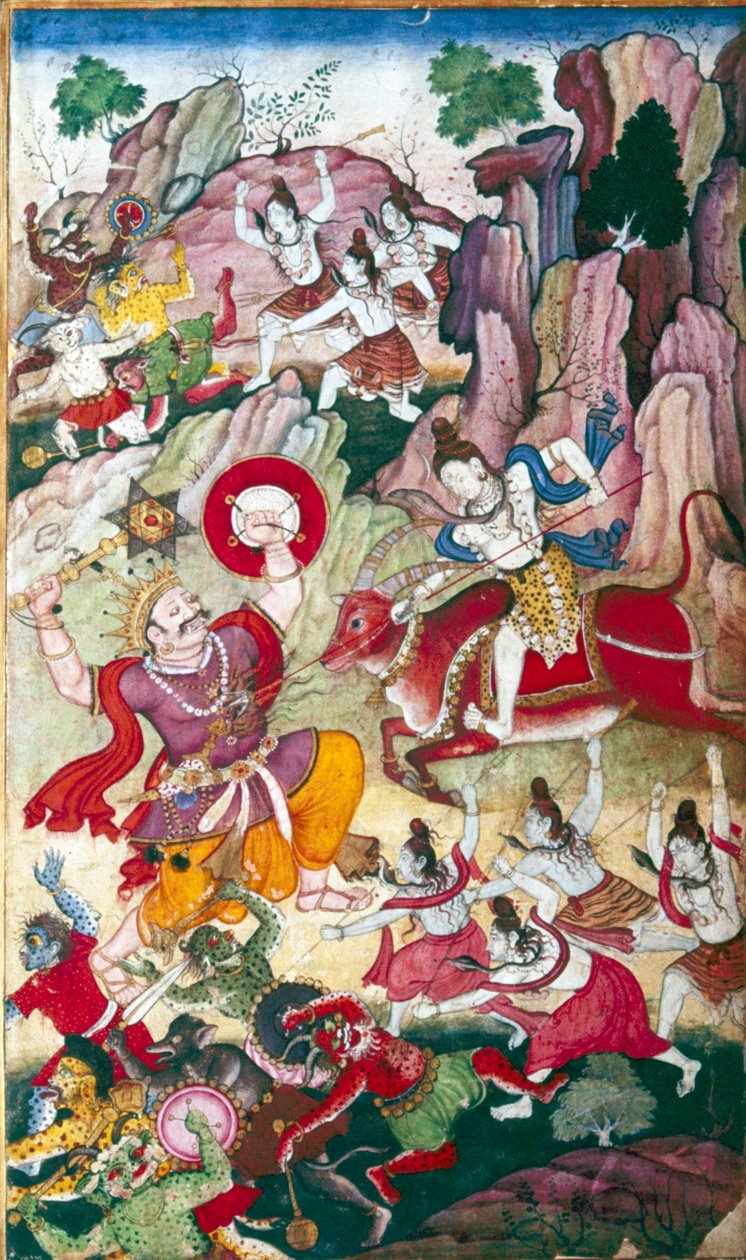 Siva destruye al demonio Andhaka, manuscrito Harivamsa, Mughul, c. 1590 de Unbekannt