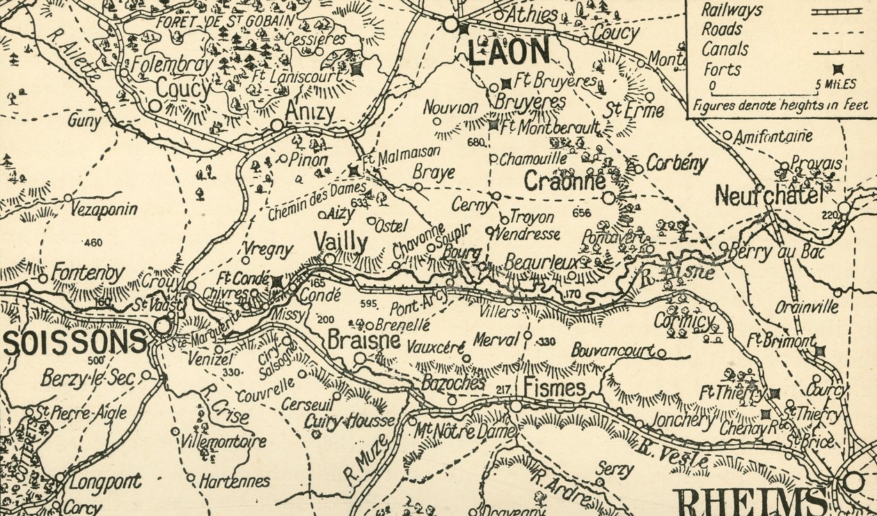 Mapa esquemático del Valle del Aisne sobre Soissons de Unbekannt