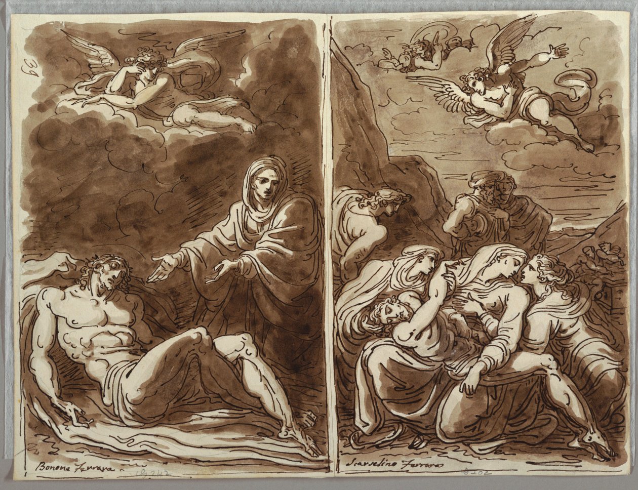 Folio de cuaderno de bocetos, Lamentación sobre el cuerpo de Unbekannt