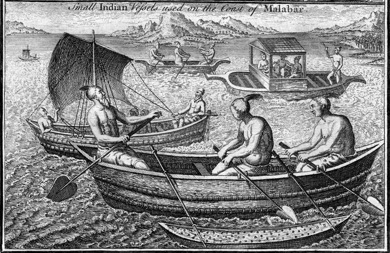Pequeña embarcación utilizada en la costa de Malabar Cochin, India, siglo XVIII de Unbekannt