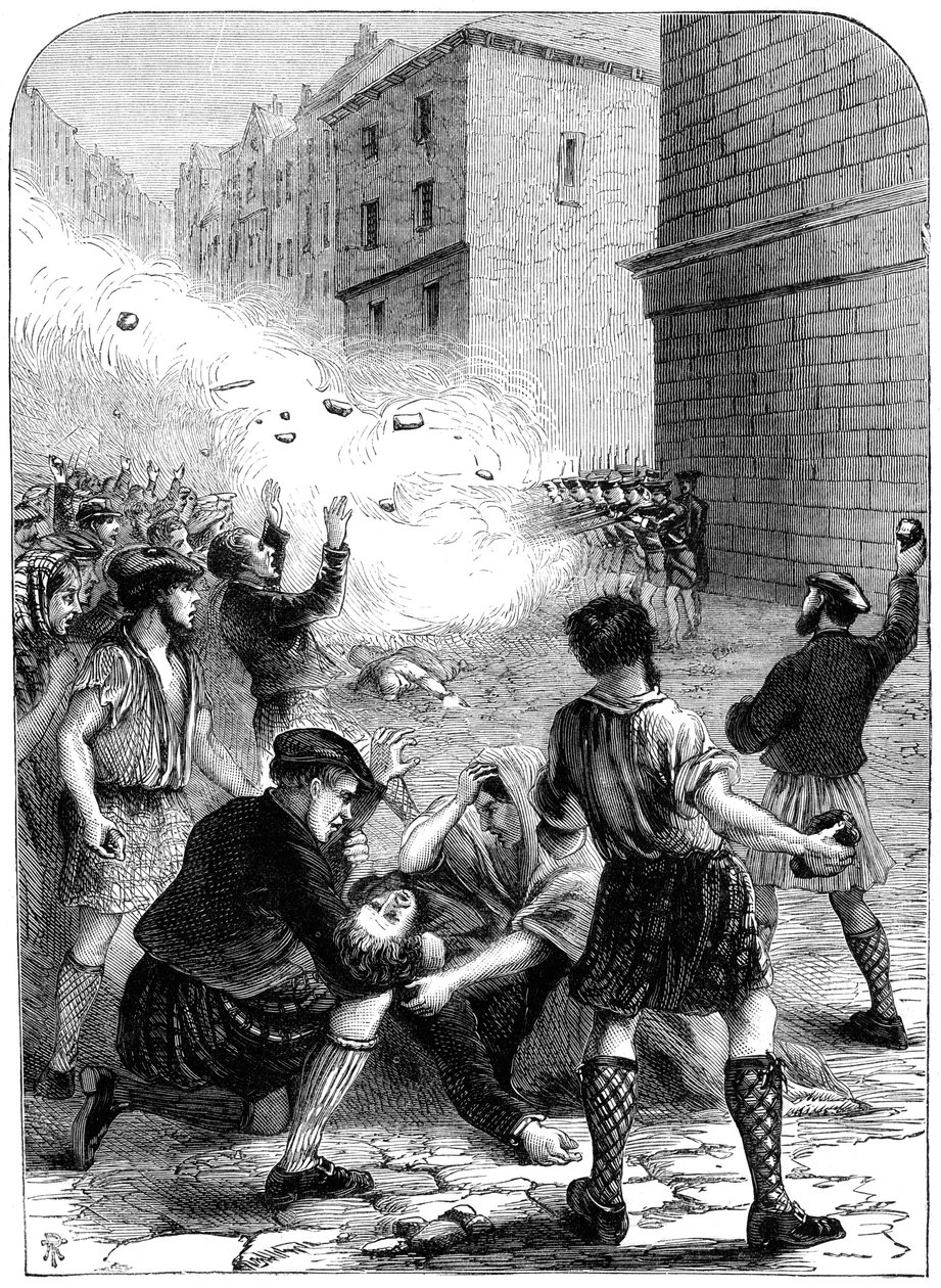 Soldados disparando a los alborotadores durante la insurrección en Glasgow, 1706 siglo XIX de Unbekannt