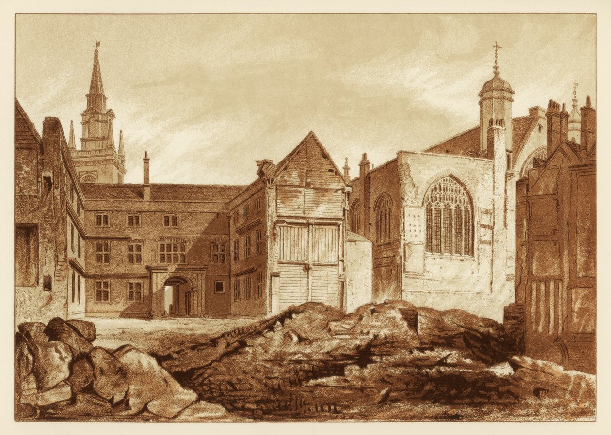 Vista sureste de la Capilla Guildhall y Blackwell Hall, Ciudad de Londres, 1886 de Unbekannt