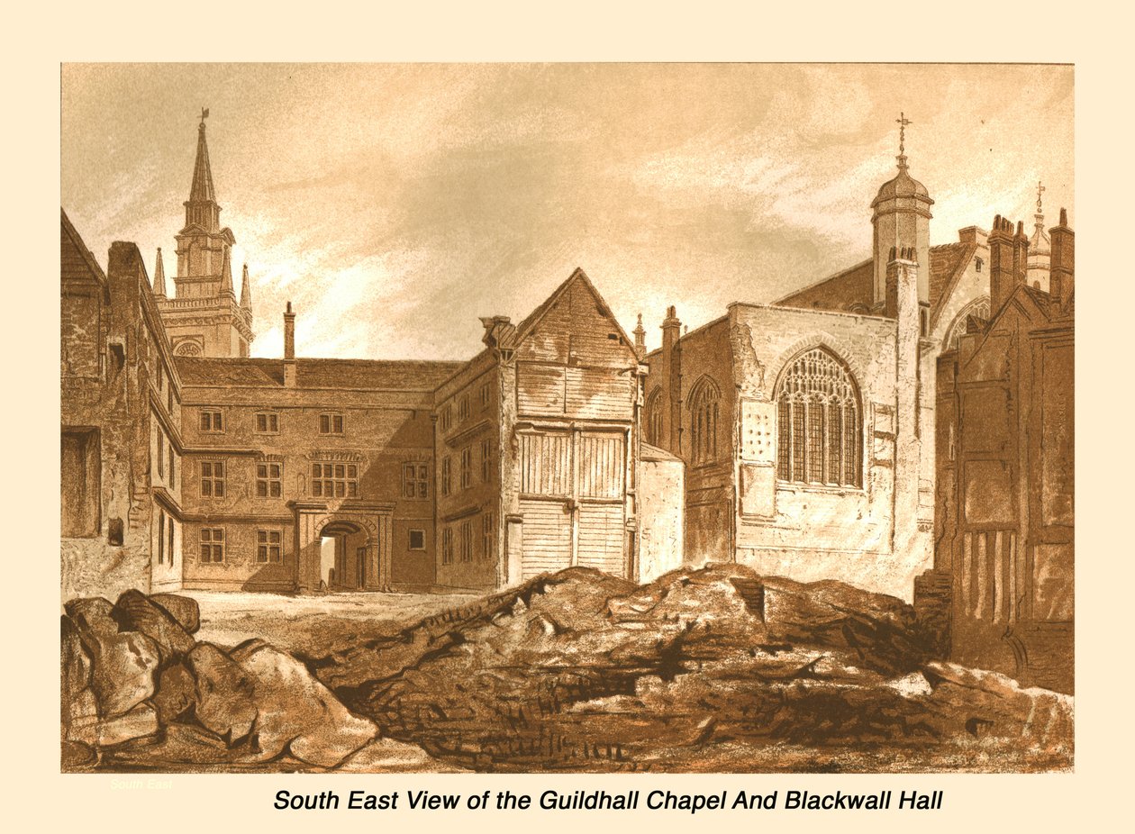 Vista sureste de la capilla Guildhall y Blackwell Hall, 1886 de Unbekannt