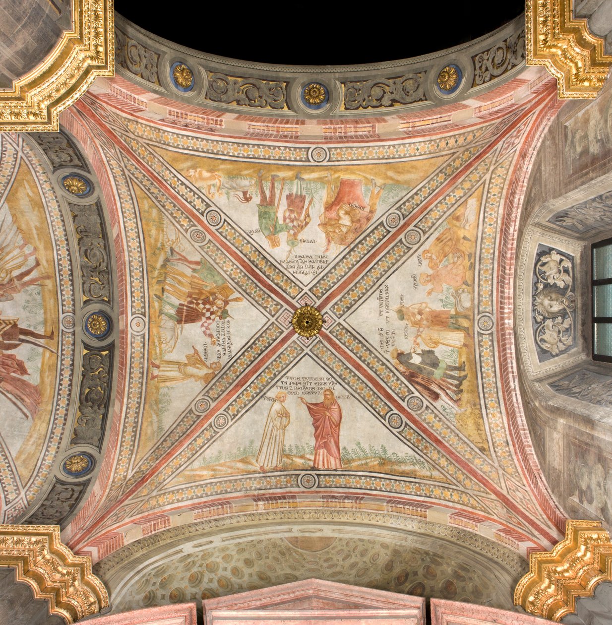 Transepto sur primer tramo este, Jacob envía al hijo de José al pasto, Complot de los hermanos para atrapar a José, Rubén sugiere que lo arrojen al pozo, José vendido a los mercaderes, Catedral de Santa María Assunta, Duomo, Cremona, Lombardía, Italia (fot de Unbekannt