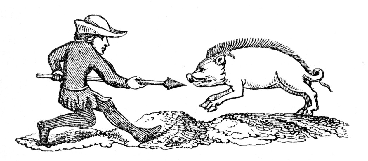 Lanzando una Jabalina a un Jabalí, siglo XIV, 1833 de Unbekannt