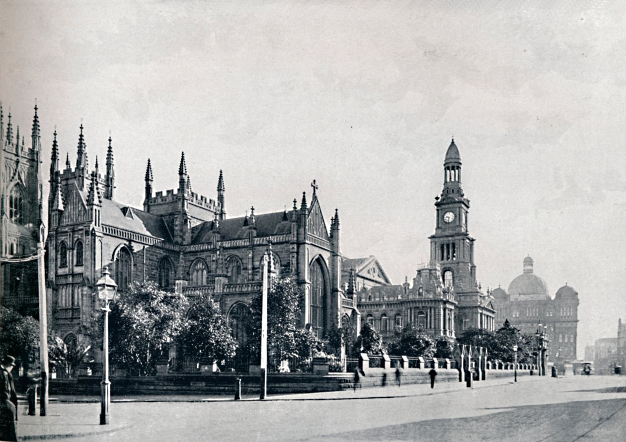 Catedral de St. Andrews, Ayuntamiento de Sídney y Edificios del Mercado, c. 1900 de Unbekannt