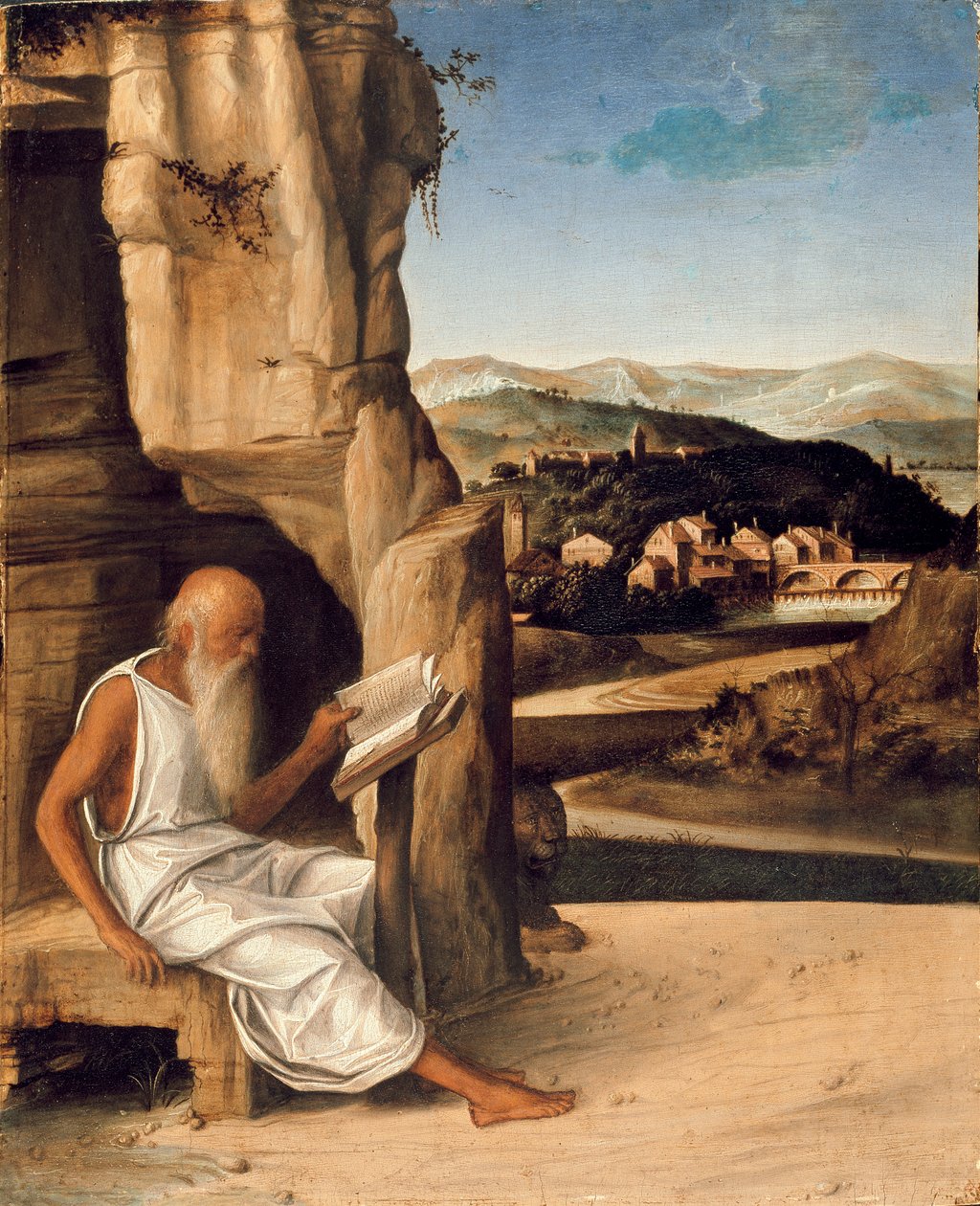San Jerónimo leyendo en un paisaje, finales del siglo XV de Unbekannt