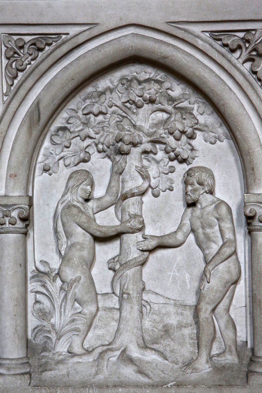 Iglesia católica de San Martín, Villers sur Mer, Francia. Relieve. Adán y Eva de Unbekannt
