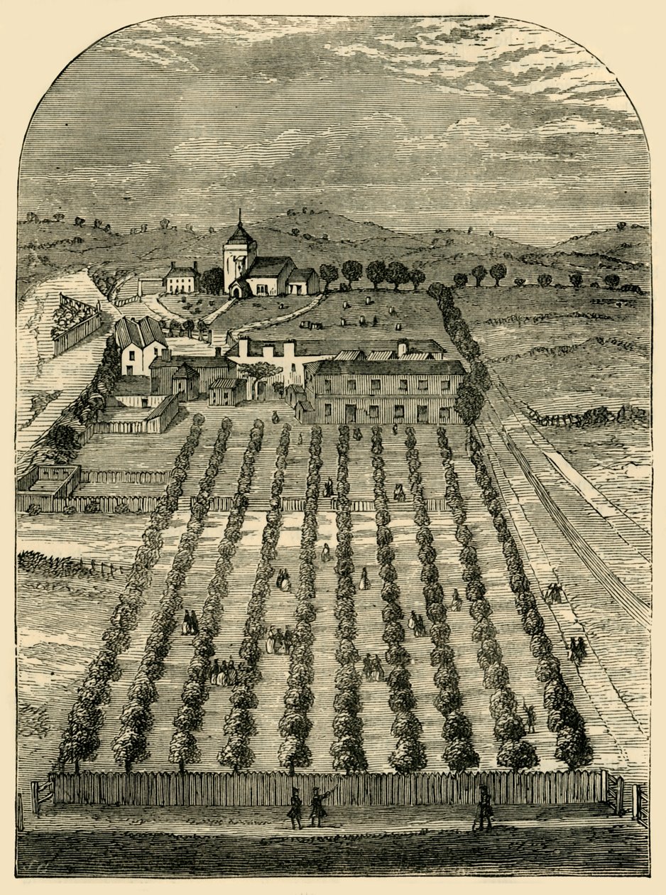 Pozos y Iglesia de San Pancracio en 1700, c. 1876 de Unbekannt