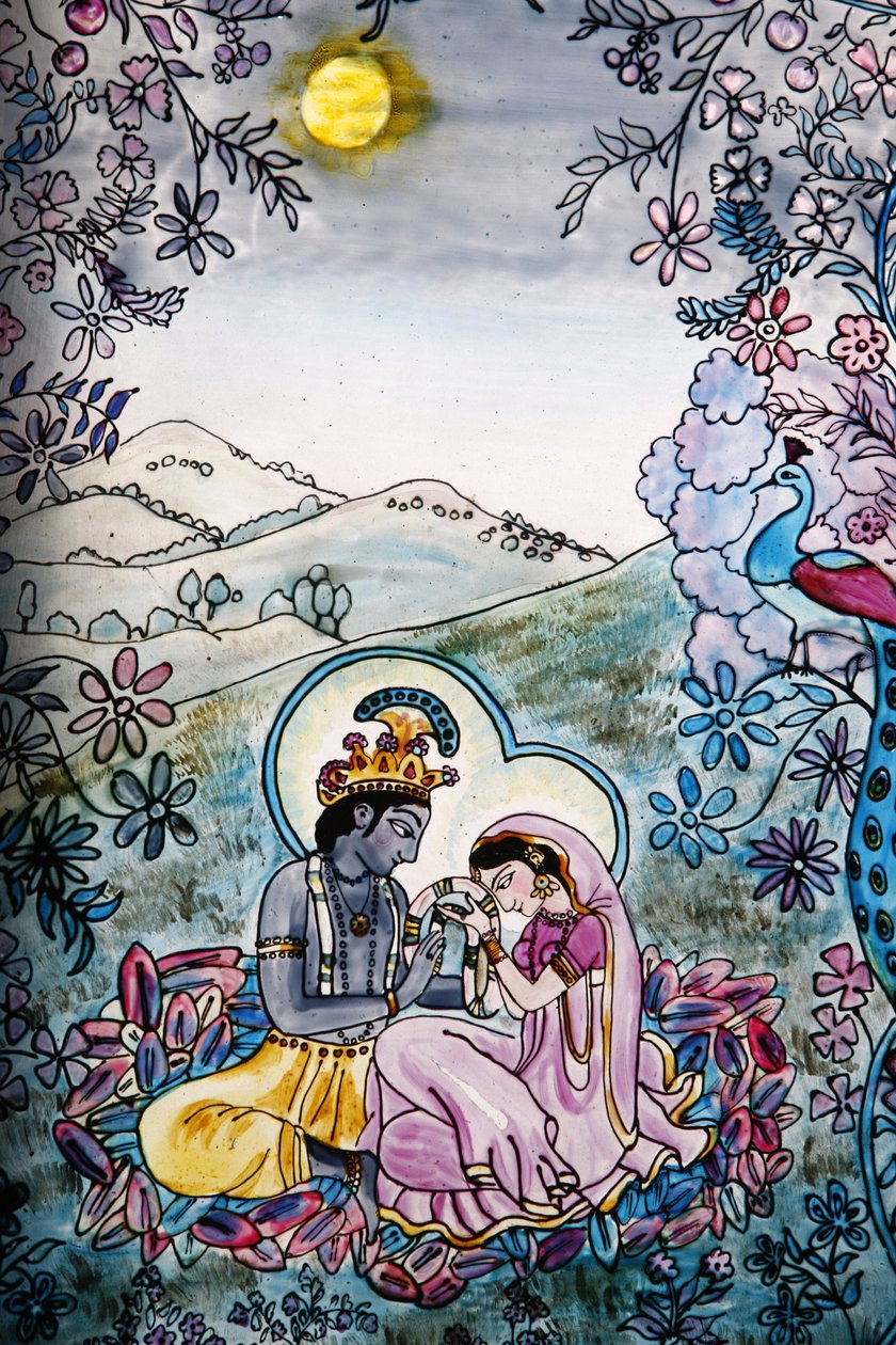Vidriera en el templo Iskcon: Krishna y Rada, Londres, Gran Bretaña de Unbekannt