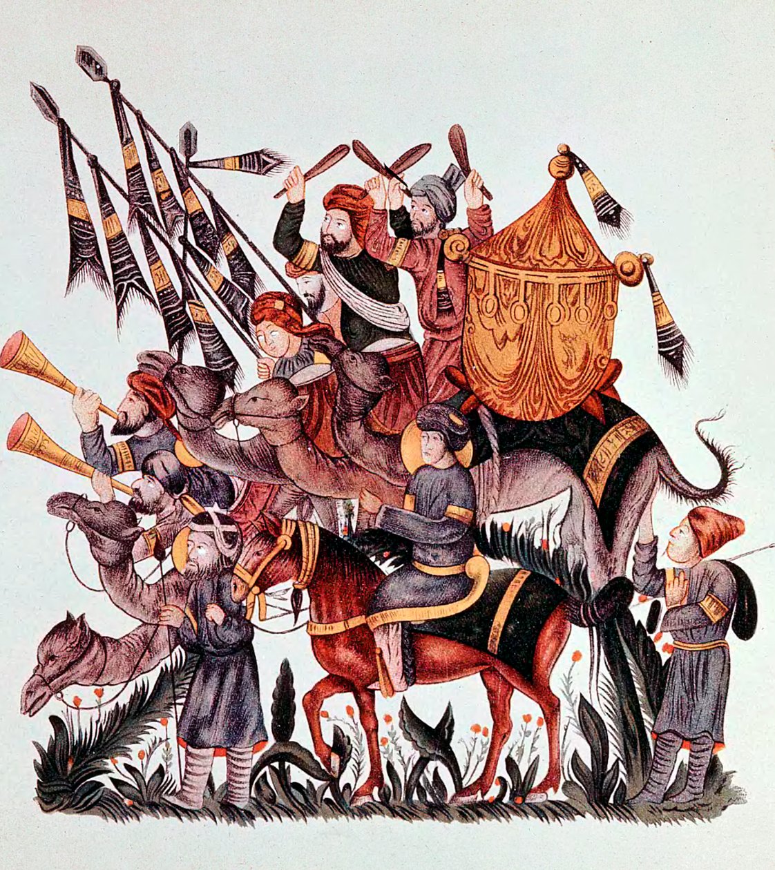 Abanderados, tamborileros y trompetistas de un ejército sarraceno, siglo XIII de Unbekannt
