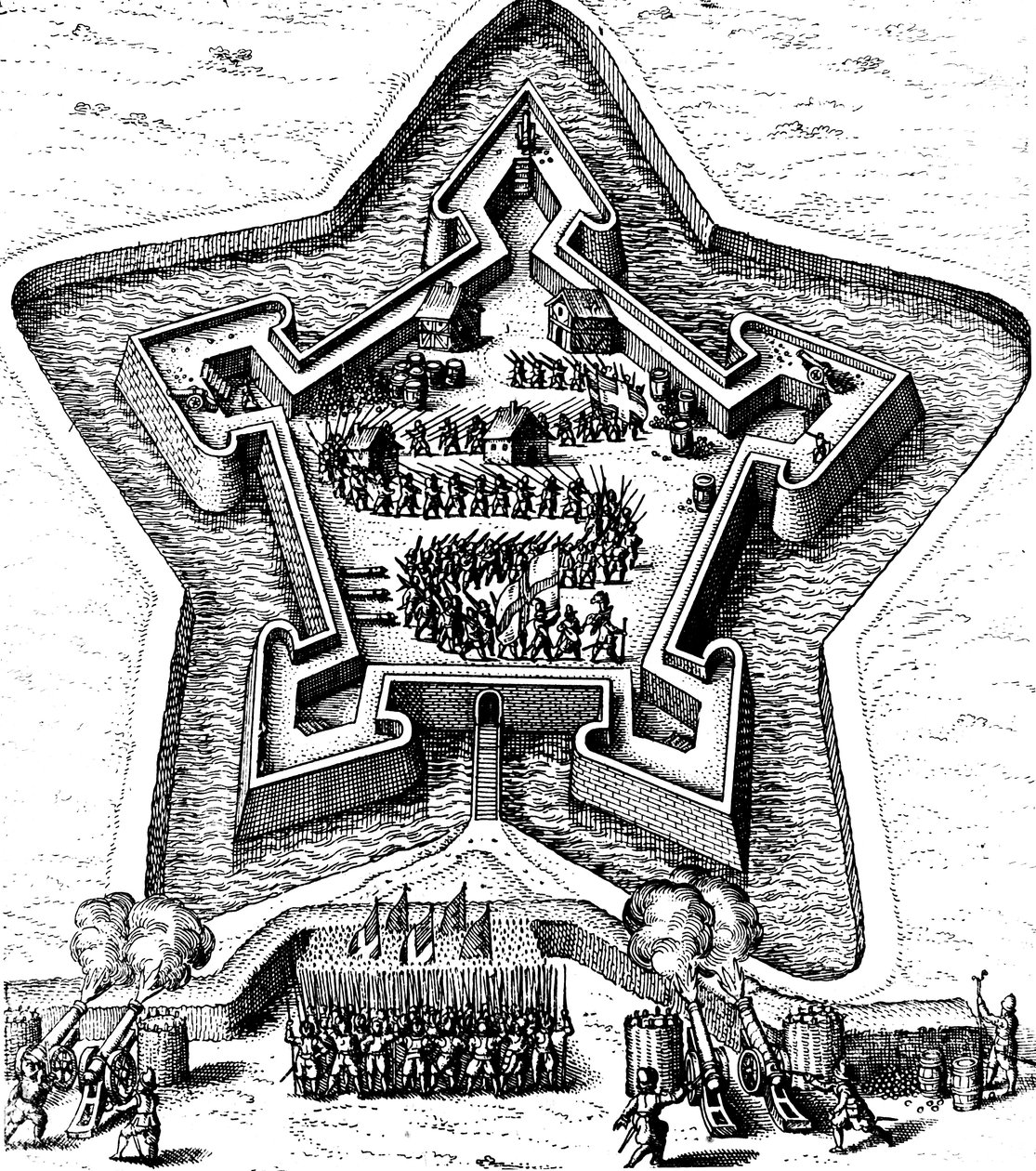 Fuerte estrellado defendido por un foso bajo asedio, 1617-1619 de Unbekannt