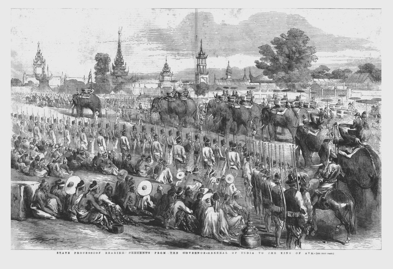 Procesión estatal llevando regalos del Gobernador General de la India al Rey de Ava, 1856 de Unbekannt