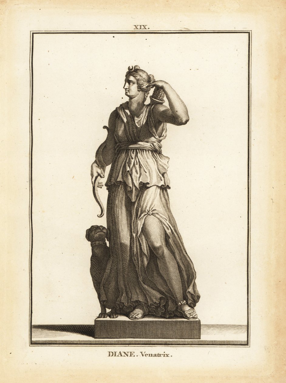 Estatua de Diana Venatrix, diosa romana de la caza, con arco, flecha y carcaj de Unbekannt