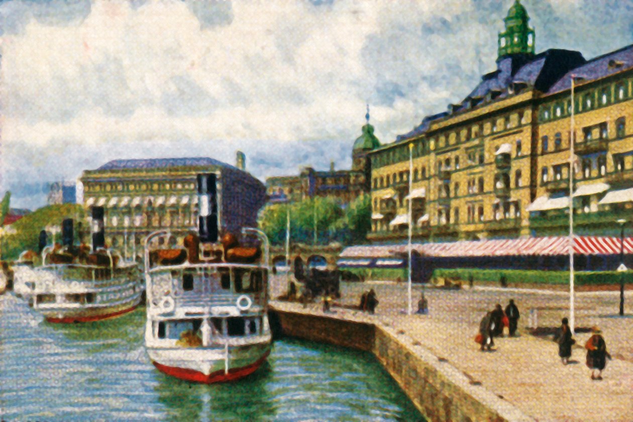 Barco de vapor en el muelle del Grand Hotel, Estocolmo, c1928 de Unbekannt