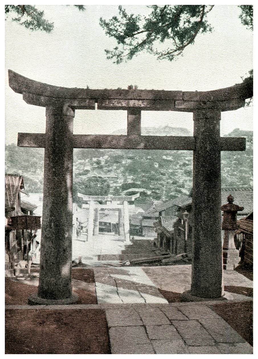 Torii de piedra, Templo Suwa, Nagasaki, Japón, 1904 de Unbekannt