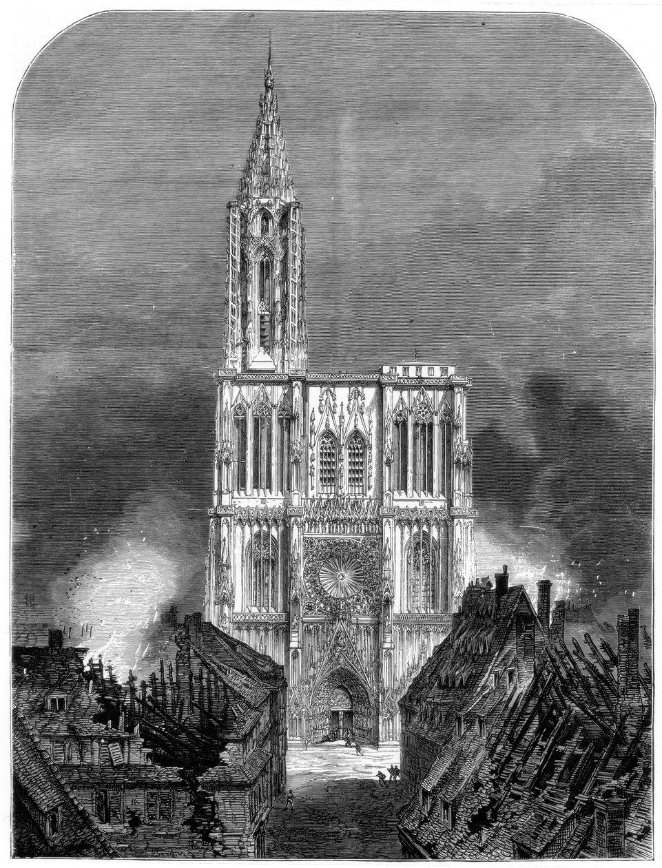 Catedral de Estrasburgo durante el bombardeo final de la ciudad, Guerra Franco-Prusiana, 1870 de Unbekannt