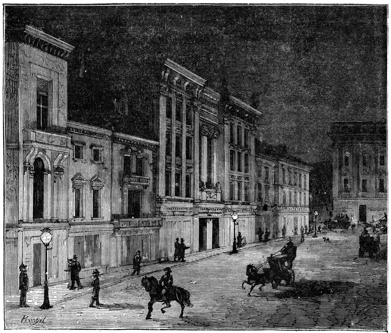 Calle en Newcastle Upon Tyne iluminada por lámparas eléctricas incandescentes de Swan, 1883 de Unbekannt