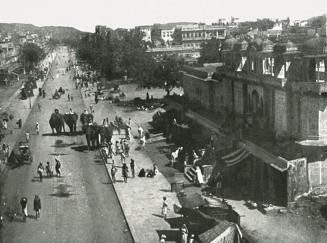 Escena de calle en la ciudad de Jaipur, India, 1895 de Unbekannt