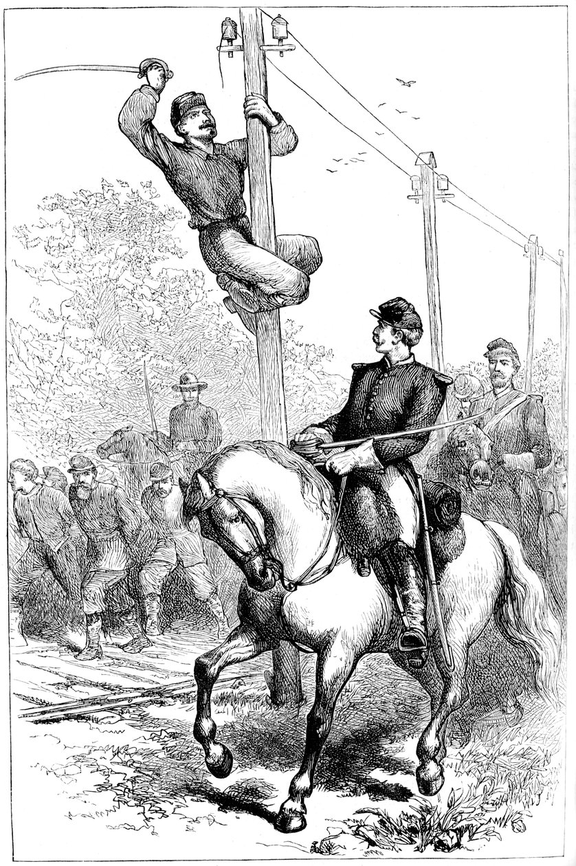 Caballería de Stuart cortando cables telegráficos, Guerra Civil Americana, c. 1861-1864, c. 1880 de Unbekannt