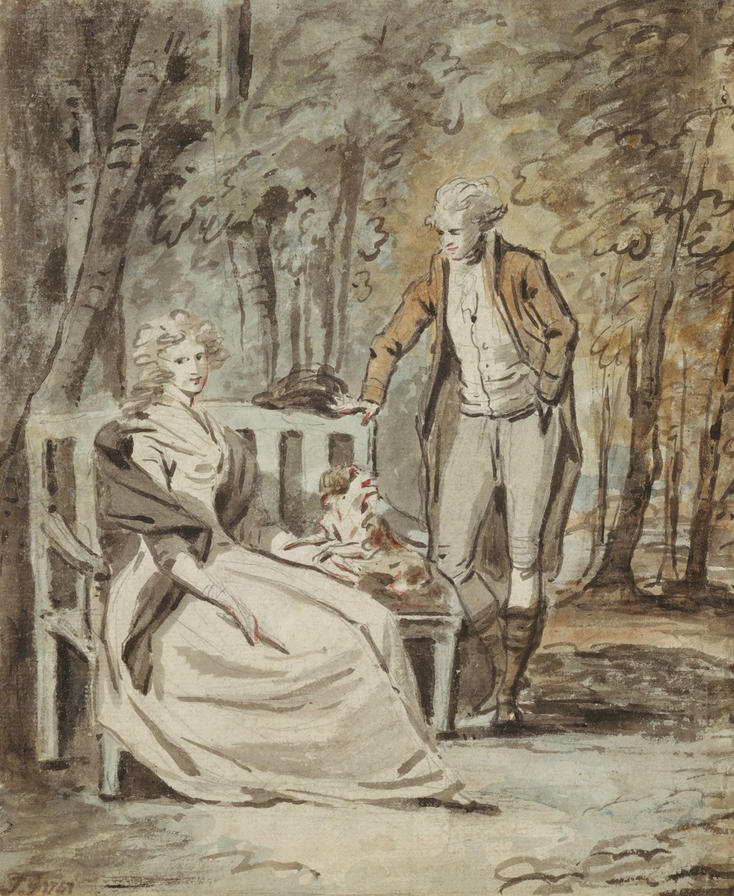 Estudio para un retrato: Una dama y un caballero en un parque, ca. 1780 de Unbekannt