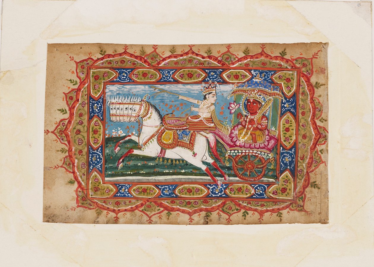 Surya, el dios del sol, en un carro tirado por siete caballos, principios del siglo XIX de Unbekannt