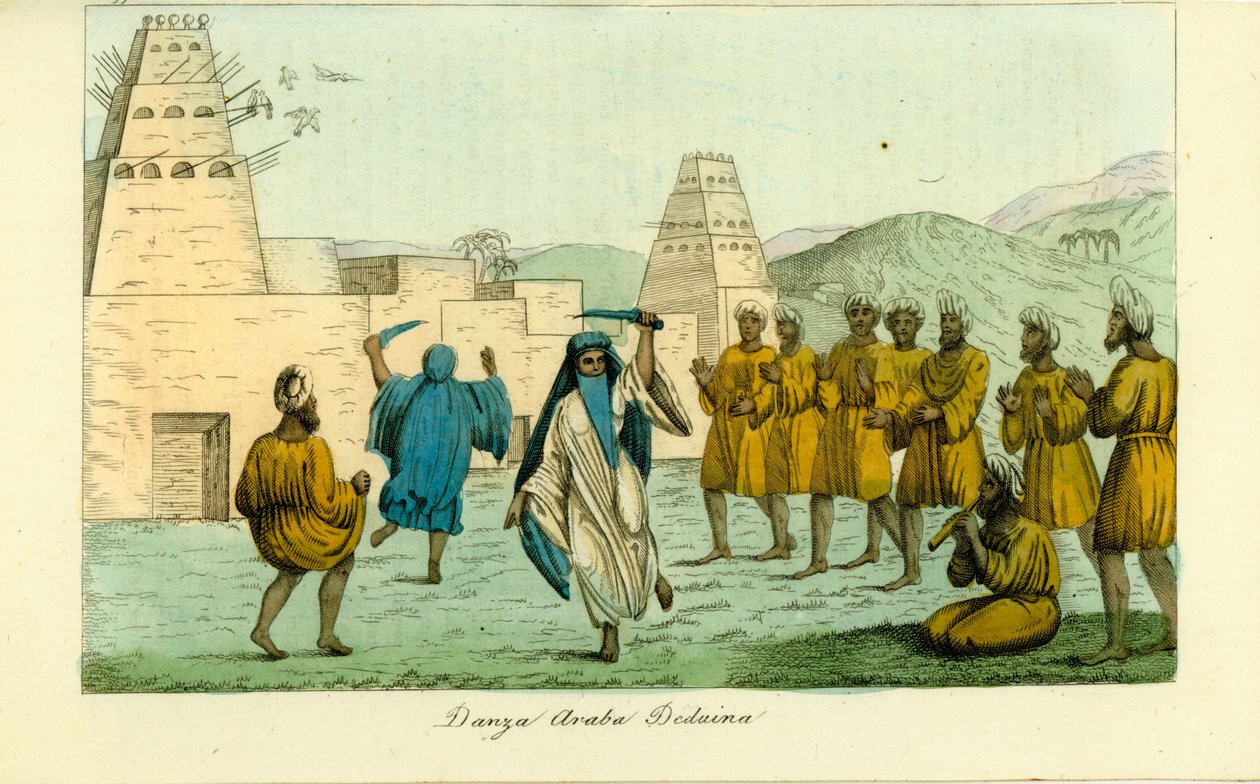 Danza de la espada por árabes beduinos nómadas cerca del valle de los reyes en Tebas por Giovanni Battista Belzoni de Unbekannt