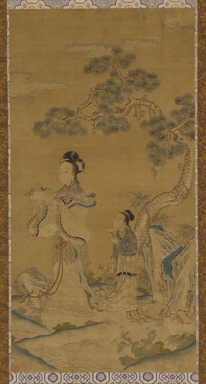 Tapiz: una inmortal taoísta y asistente bajo un pino, dinastía Ming, 1368-1644 de Unbekannt
