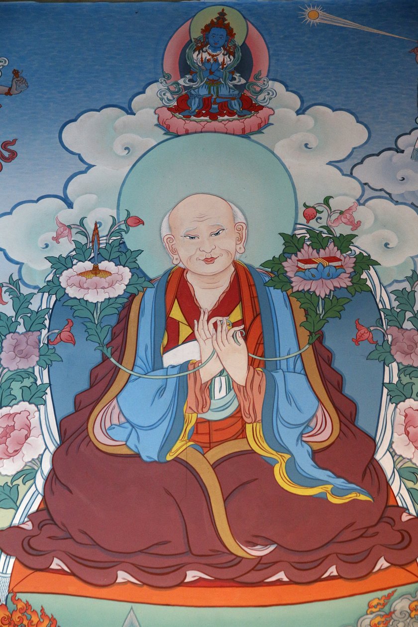 Templo de los Mil Budas Dashang Kagyu Ling, monje rezando, La Boulaye, Francia de Unbekannt