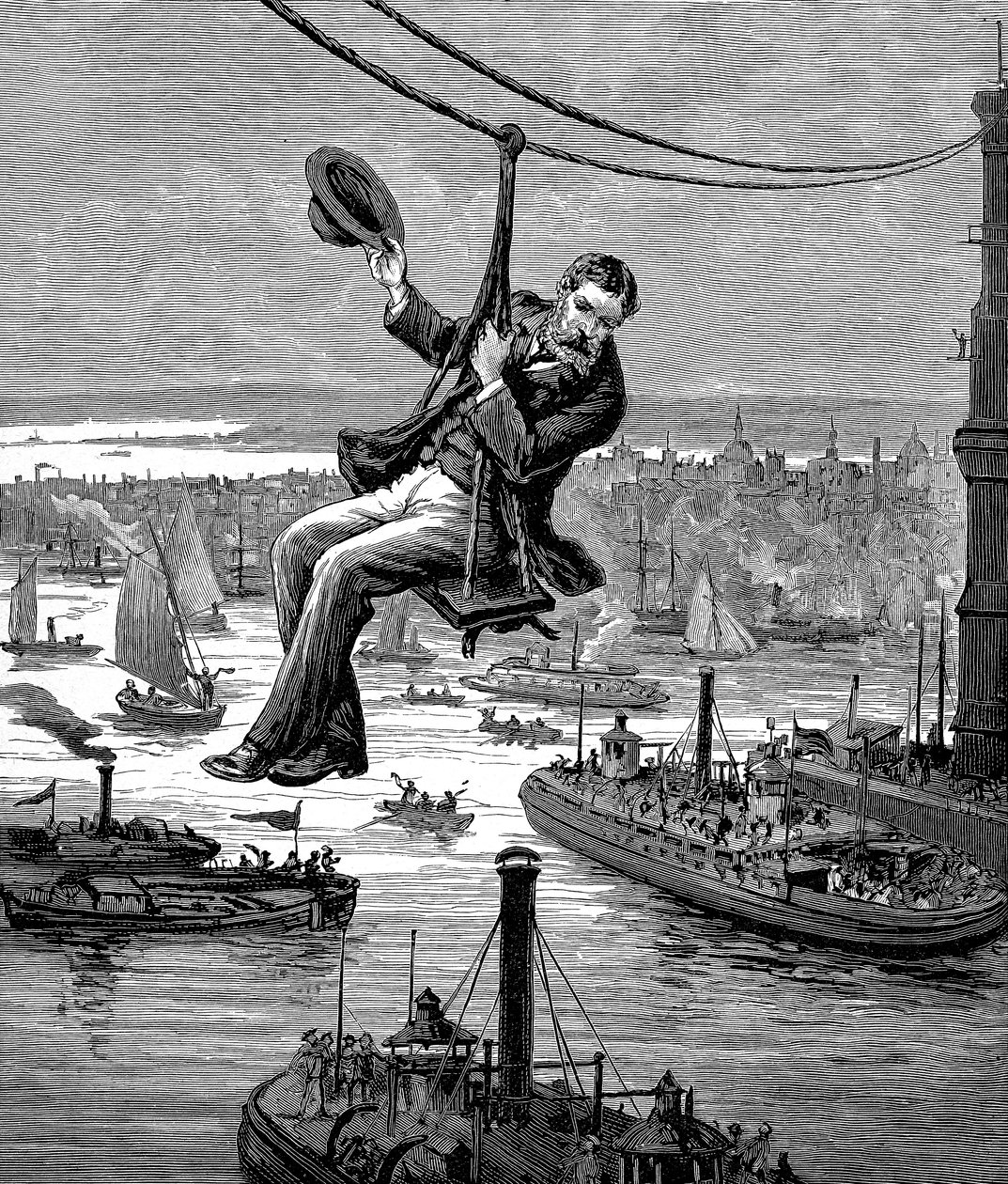 Probando los cables en el Puente de Brooklyn, c1900 de Unbekannt