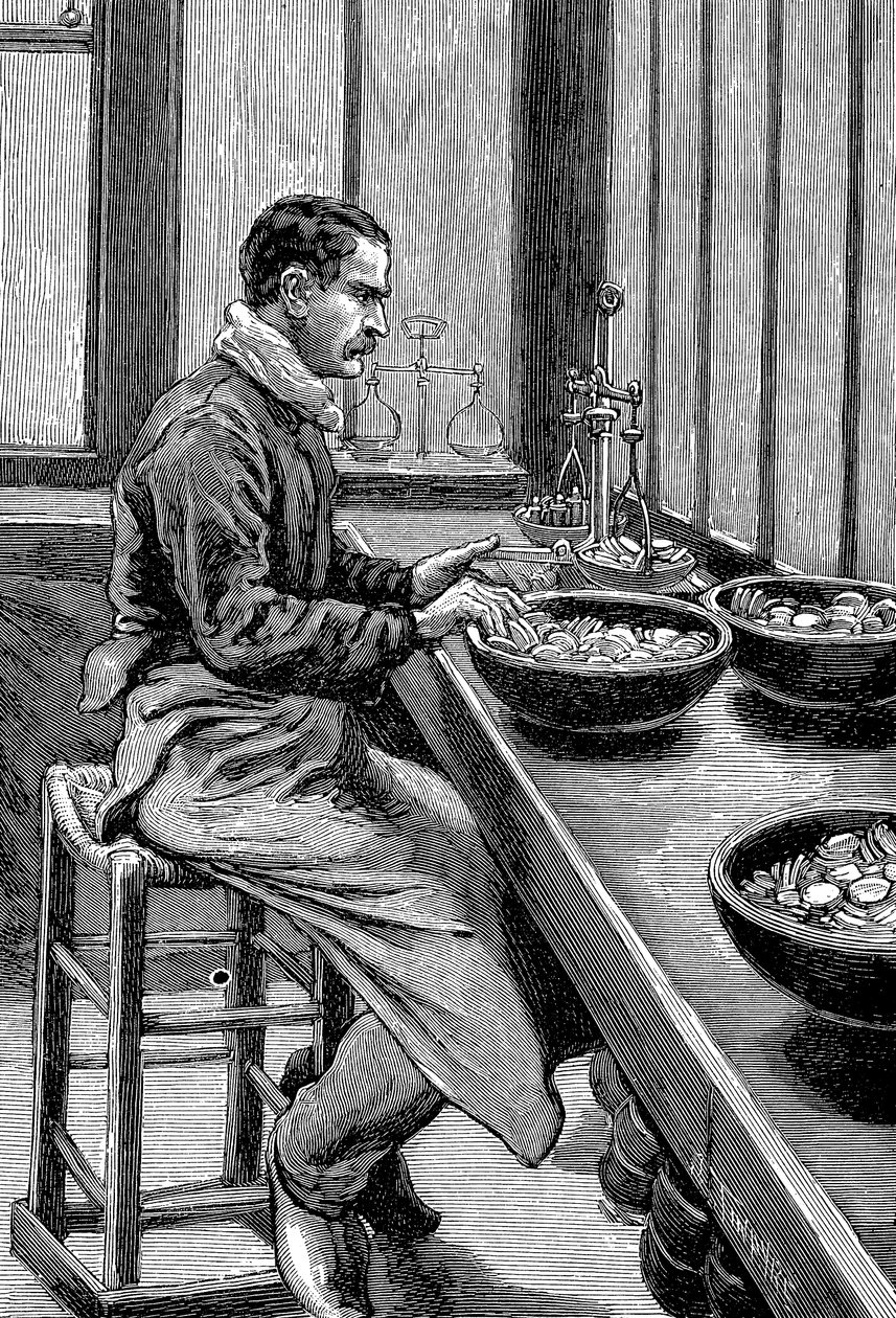 Prueba del peso de las piezas de oro, Casa de la Moneda de París, 1892 de Unbekannt