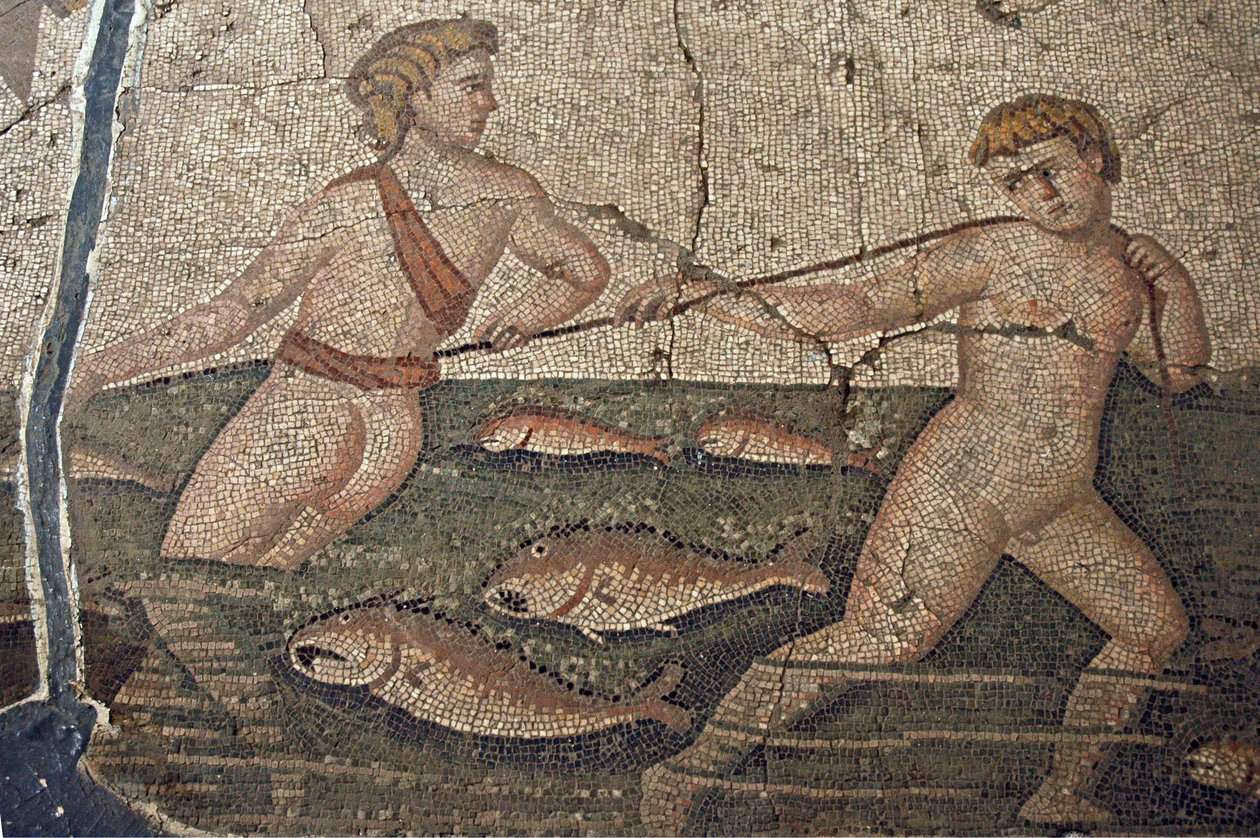 Thalasse y los pescadores desnudos, mosaico de Vakto, detalle, Turquía de Unbekannt