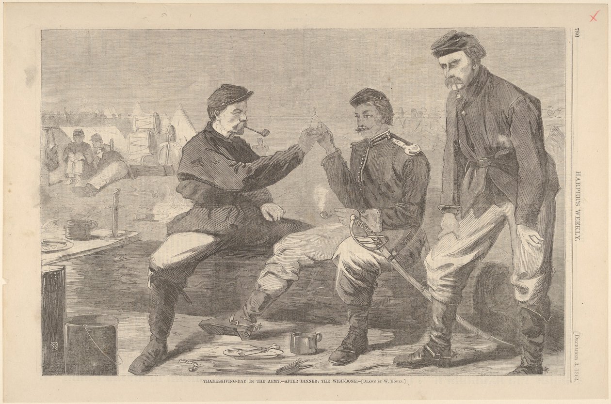 Día de Acción de Gracias en el Ejército - Después de la Cena: El hueso de los deseos, Harpers Weekly, diciembre 3, 1864 de Unbekannt