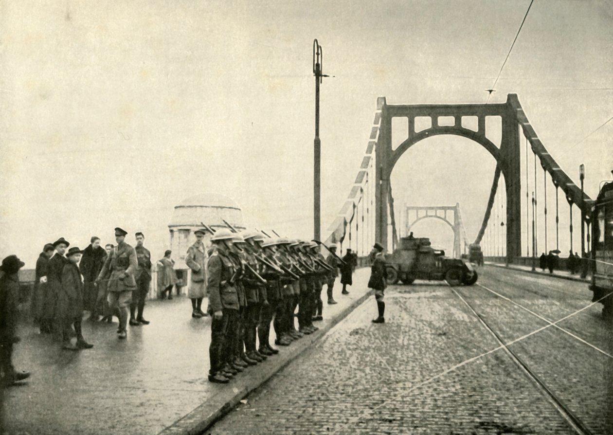 Los 18 Húsares Guardando un Puente en el Rin en Colonia, 1919 de Unbekannt