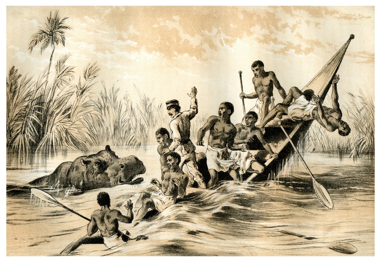 La aventura con un hipopótamo, 1883 de Unbekannt