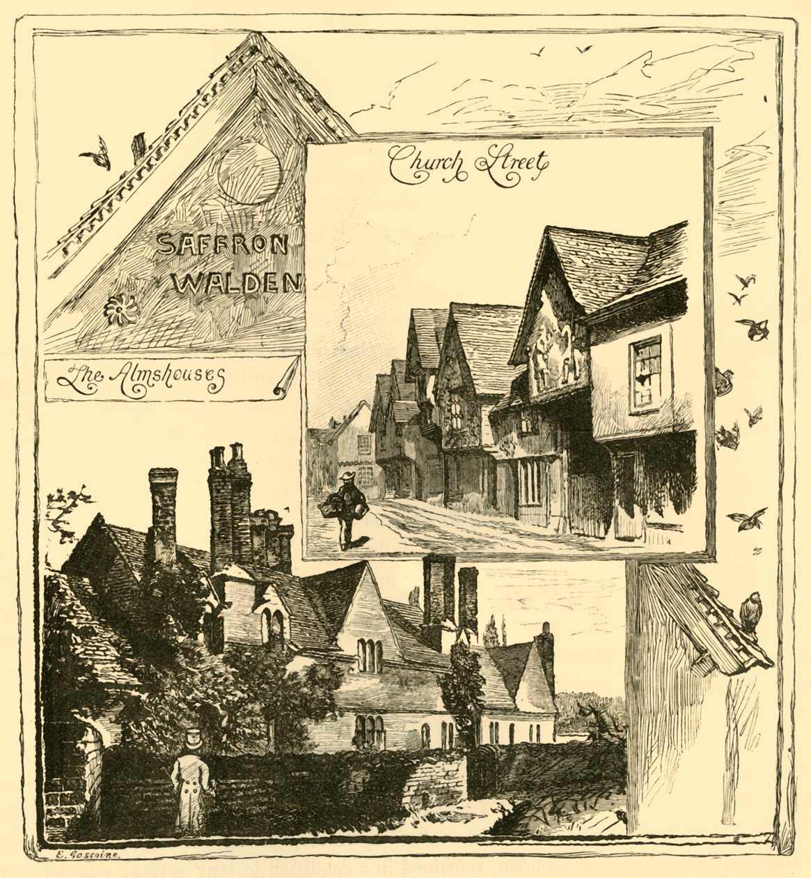 Las casas de beneficencia, Audley End, y Church Street, Saffron Walden, 1898 de Unbekannt