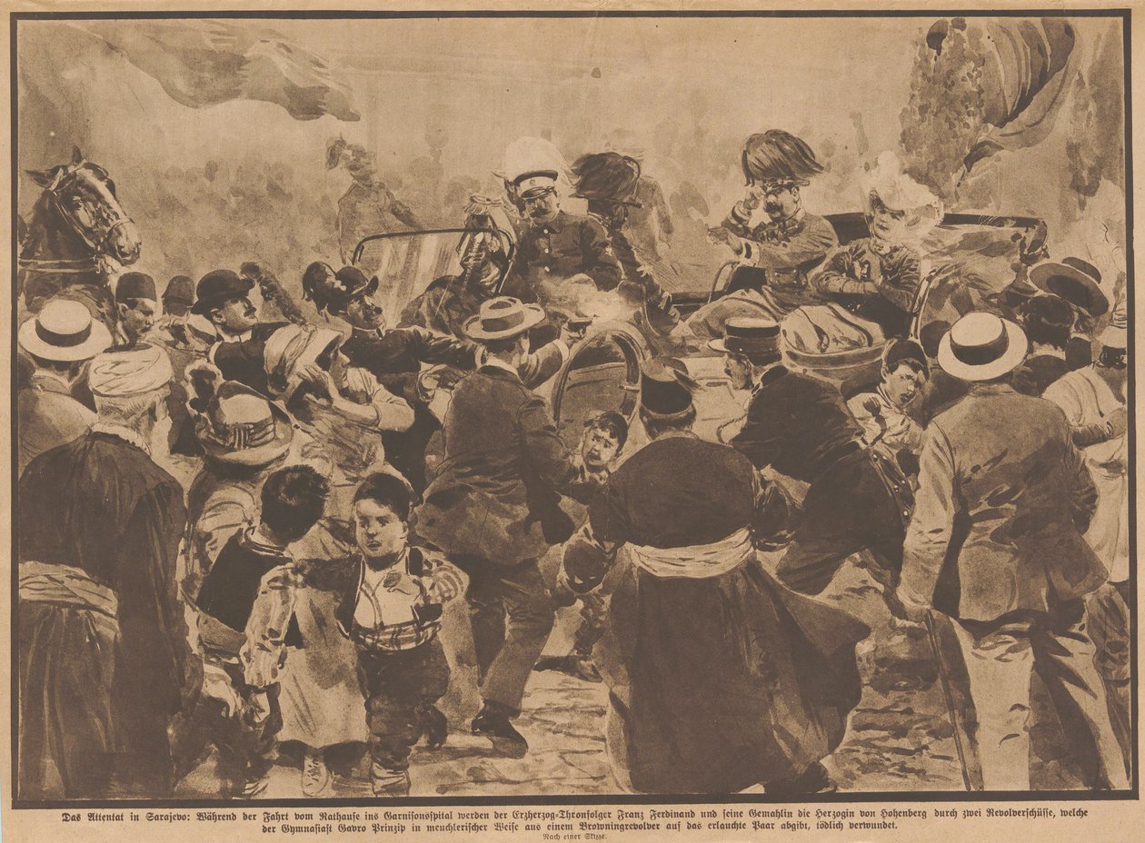 El asesinato del archiduque Francisco Fernando de Austria y su esposa en Sarajevo, 28 de junio de 1914 de Unbekannt