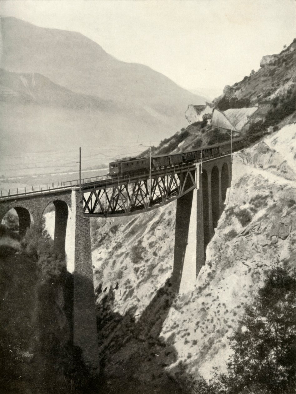 El viaducto de Baltschieder en la línea principal de Lotschberg, 1935-36 de Unbekannt