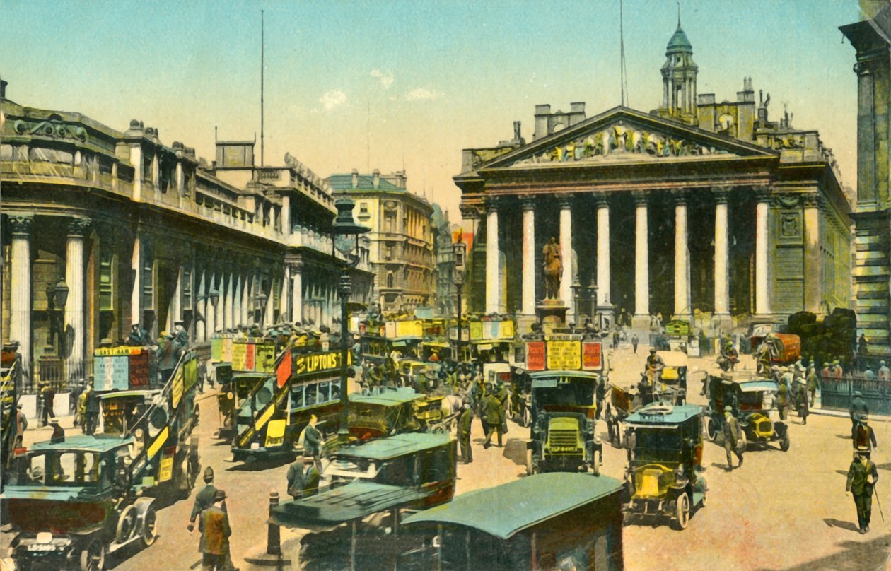 El Banco de Inglaterra y el Intercambio Real, Londres, c1910 de Unbekannt