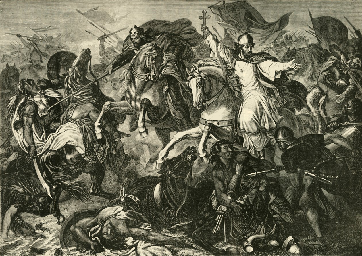 El obispo de Ratisbona en la batalla de Augsburgo, batalla de Lechfeld 955, 1890 de Unbekannt