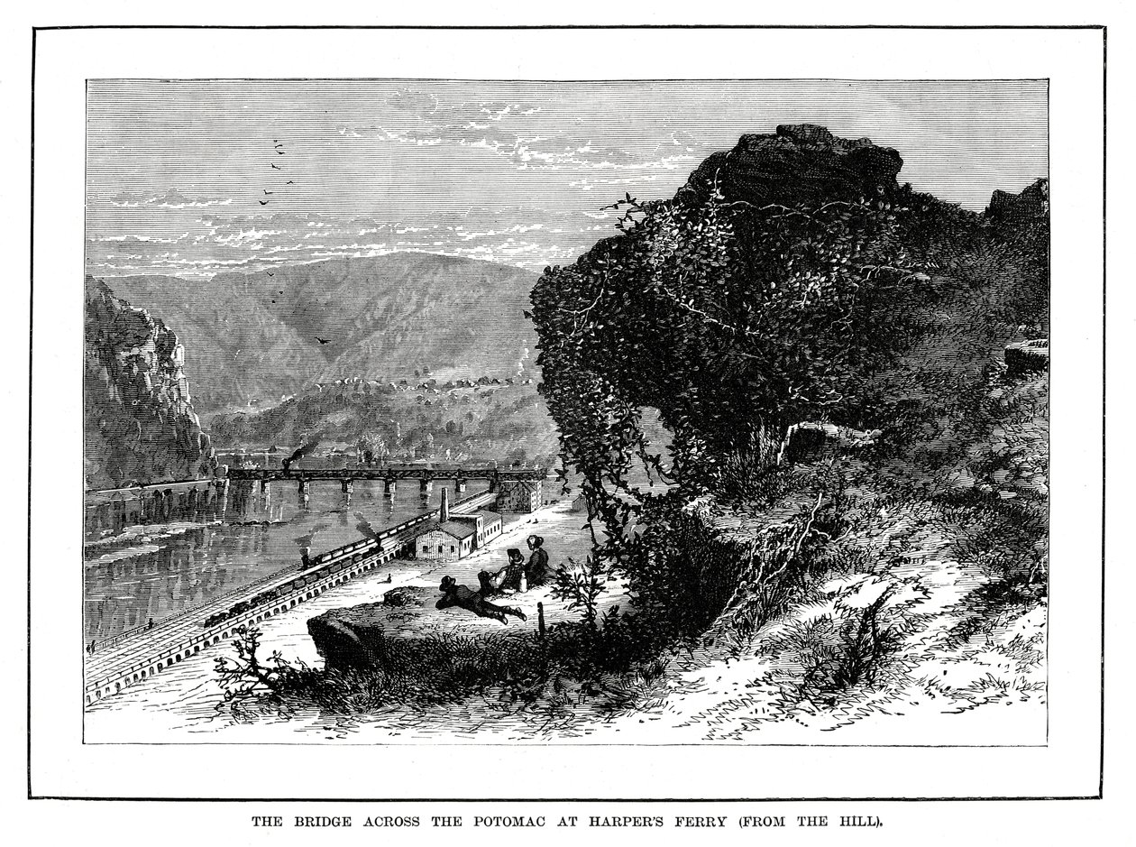 El puente sobre el Potomac en Harpers Ferry, Virginia Occidental, EE.UU., 1877 de Unbekannt