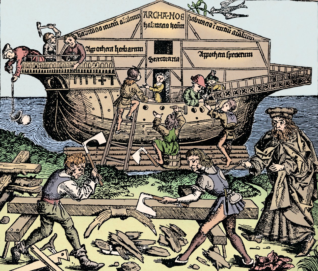 La construcción del arca supervisada por Noé, 1493, 1903 de Unbekannt