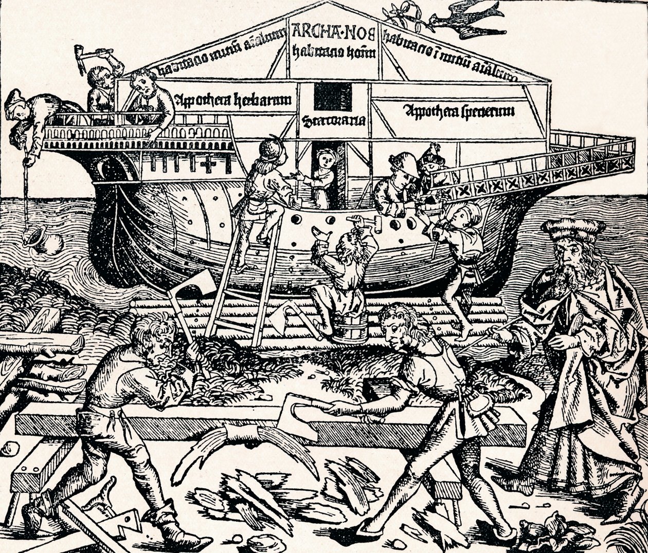 La construcción del arca supervisada por Noé, 1493, 1903 de Unbekannt