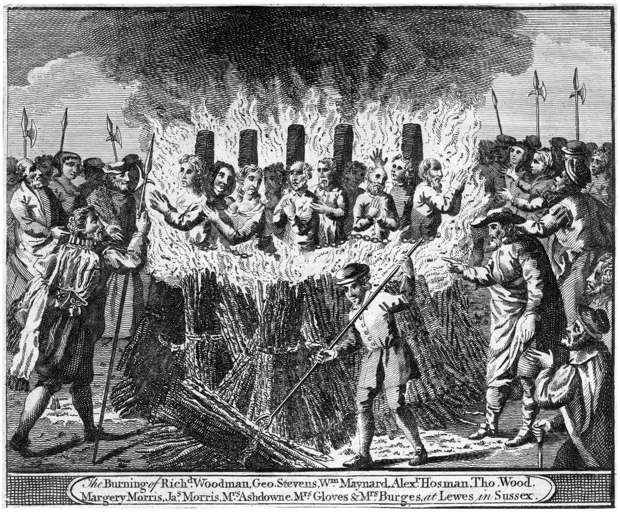 La quema de Richard Woodman y otros nueve mártires protestantes, en Lewes en Sussex de Unbekannt