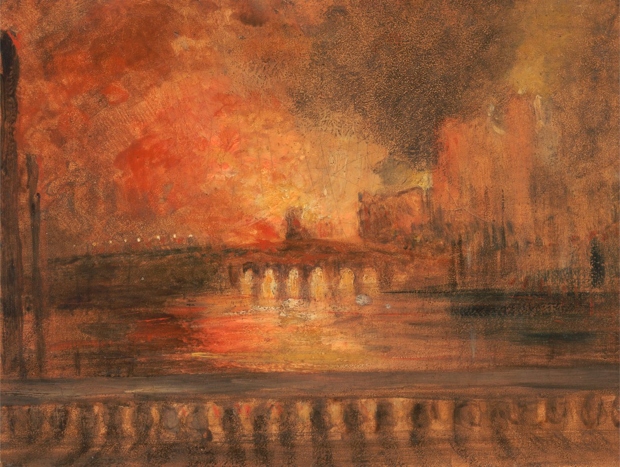 El incendio de las Casas del Parlamento, incendio en la Cámara de los Comunes, ca. 1834 de Unbekannt