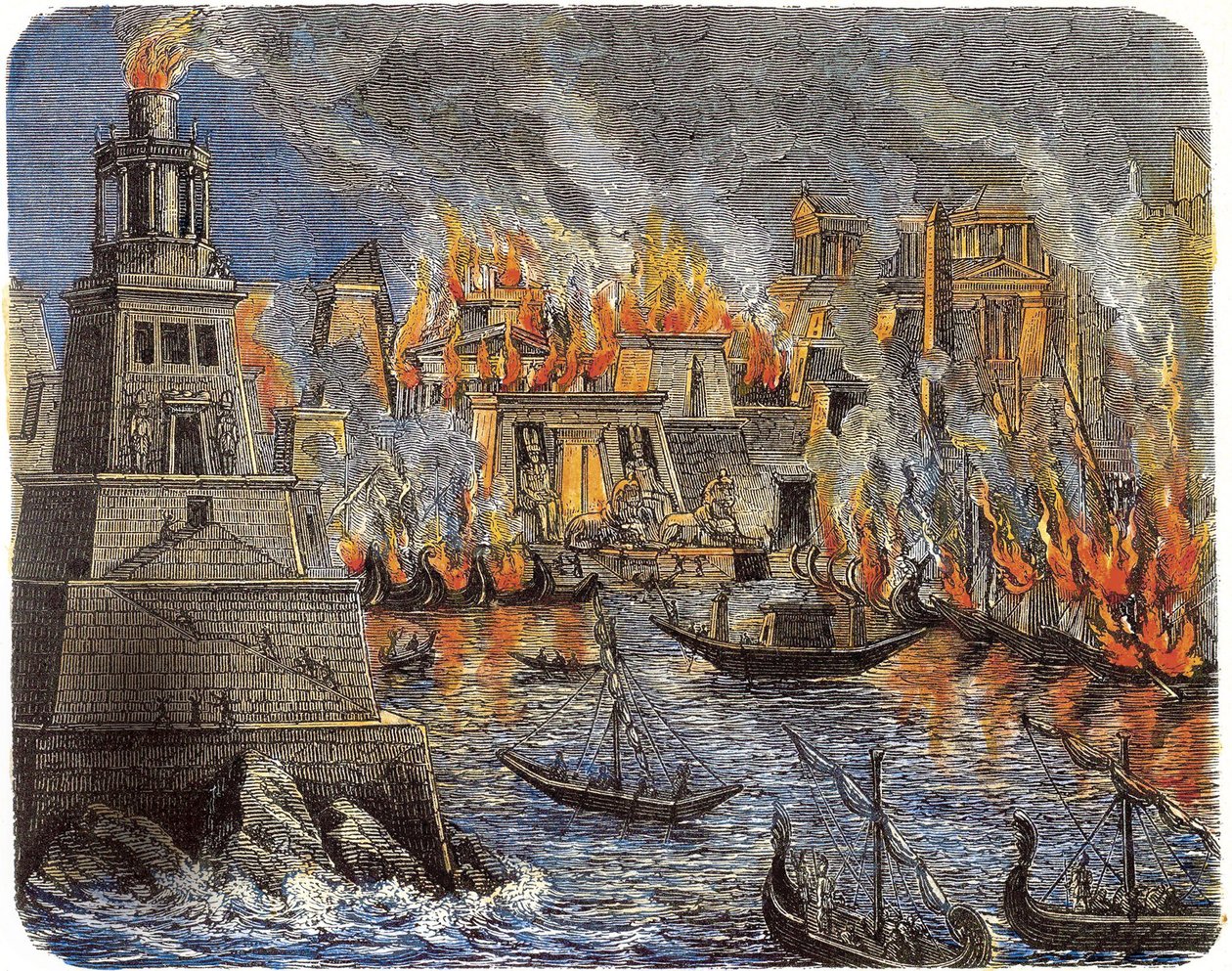 El incendio de la Biblioteca de Alejandría, 1876 de Unbekannt
