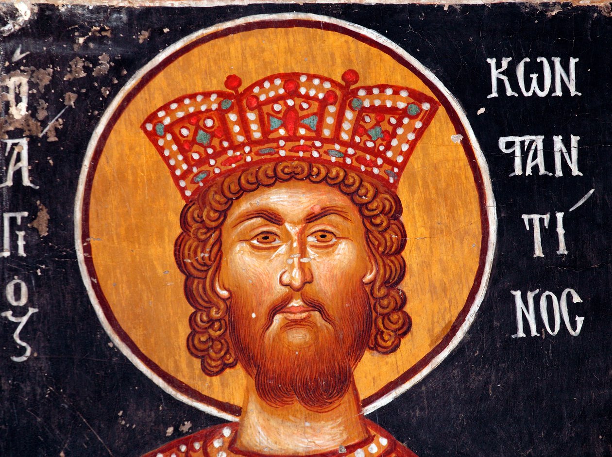 El fresco bizantino del siglo XV (detalle): El Emperador Constantino Pintura mural Iglesia del Arcángel Miguel en Pedoulas, Chipre Iglesias pintadas sitio UNESCO Troodos, Chipre de Unbekannt